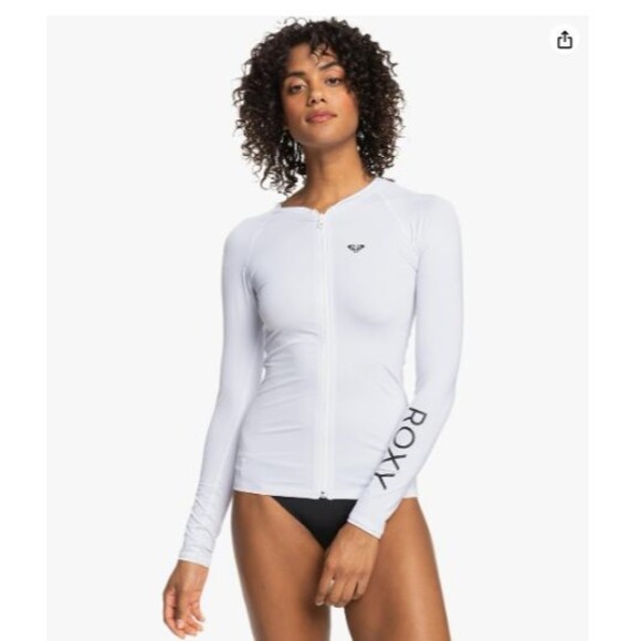 Roxy Long Sleeve Zip-up Rashguard UPF 50+ Large White Surf Quick-Dry Swim Shirt - Picture 5 of 6